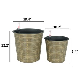TREATLIFE HOME Elegant Self-Watering Wicker Planter for Indoor/Outdoor Use, 10.2" Round Design, Natural Finish