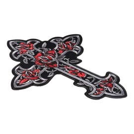 PatchStop Red Rose Vines and Cross Iron On Patches for Clothing Jeans - 9x12in Large DIY Sew On Patch for Jackets Bags- Embroidered Fun Religious Cross Decorative Patches