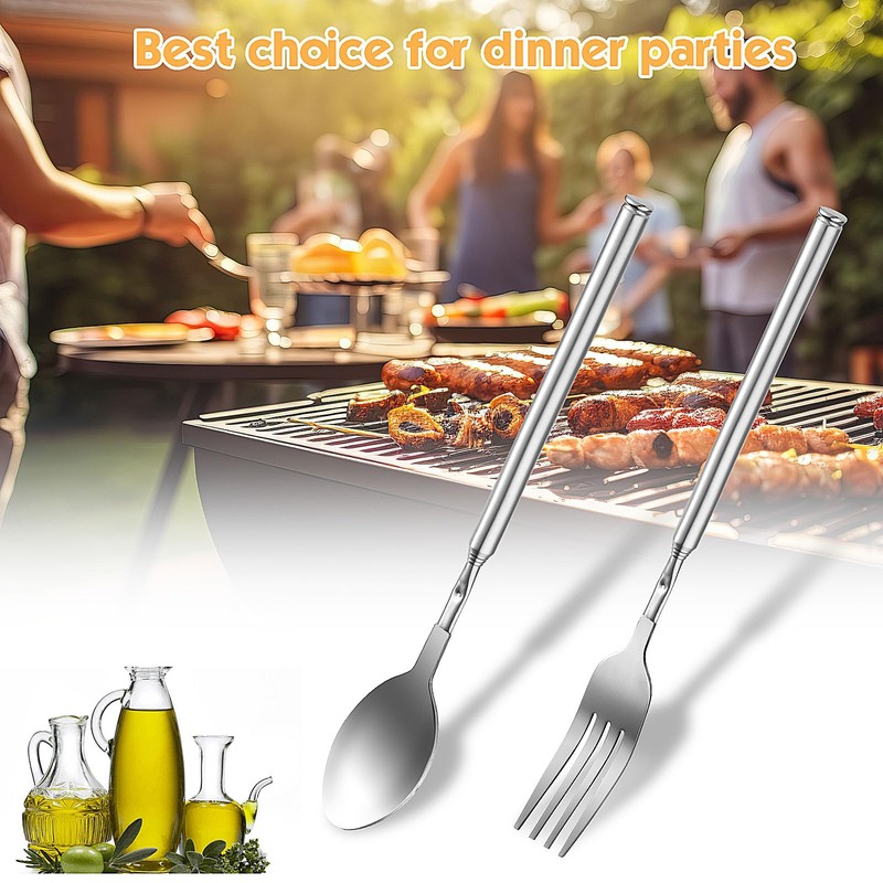 GEEHUA Extendable Fork Spoon, Telescopic Fork and Spoon Set, Stainless