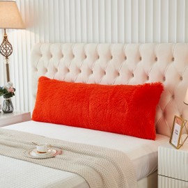 Uhamho Body Pillow Cover Large Fluffy Shaggy Lumbar Full Body Pillowcase 21 x 54 Inches Soft 1 Pack Modern Home Decorative Zipper Closure, Orange