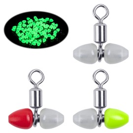 Goture Luminous Swivels, Snaps (SUS 304 Stainless Steel, High Visibility, Set of 30, Red/Green/Colorless, 10 Pieces Each), Corrosion Resistant, High Strength, High Speed Rotation, Lure Swivels,