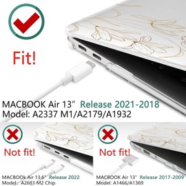 TWOLSKOO for MacBook Air 13.3 inch Case 2021 2020 2019 2018 Release M1 A2337 A2179 A1932 with Touch ID, Plastic Hard Shell Case & Keyboard Cover & Type C Adapter, Gold Florals