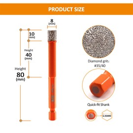 BGTEC Dry Diamond Drill Bits 2pcs 5/16" with Quick Change Hex Shank for Granite Marble Porcelain Tile Ceramic