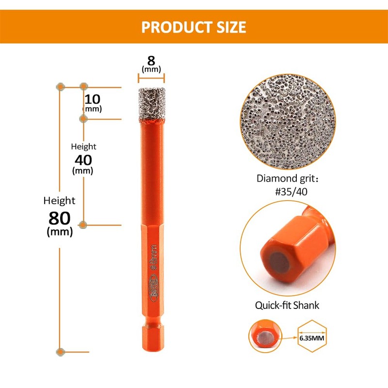 BGTEC Dry Diamond Drill Bits 2pcs 5/16" with Quick Change