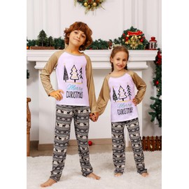 VNVNE Matching Christmas Pajamas for Family,Reindeer and Snowflake Christmas Pajamas Holiday Xmas Pjs Sleepwear for Women/Men/Adults(Youth,8-10Y)