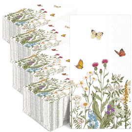 gisgfim 200Pcs Floral Paper Napkins Spring Wildflower Guest Napkins Retro Floral Disposable Hand Napkins for Bathroom Kitchen Dinner Party Bridal Baby Shower Decorative Towel Table Decor