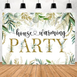 Aperturee 7x5ft House Warming Party Backdrop Spring Gold Green Leaves Photography Background Home Sweet Home New House Party Banner Decorations Supplies Photo Booth Props