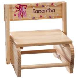 Custom 2-in-1 Children's Step Stool and Chair, Customized with Kid’s Name, Ballerina Design