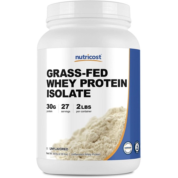 Nutricost Grass-Fed Whey Protein Isolate (Unflavored) 2LBS - Non-GMO, Gluten Free, Pure Protein