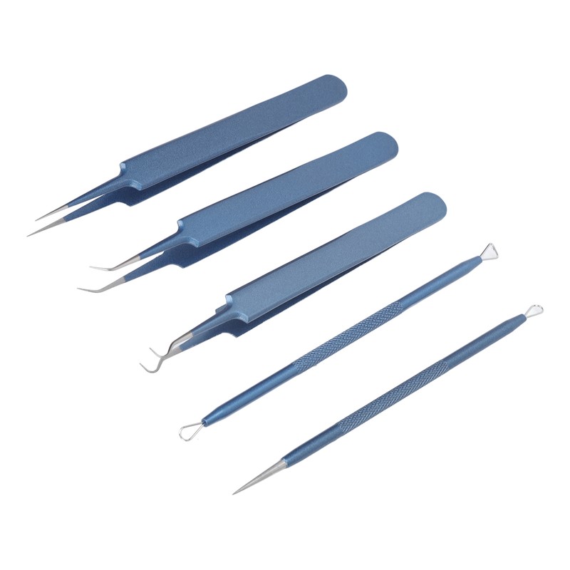 5pcs Blackhead Remover Professional Stainless Blue Acne Needle Tool Set