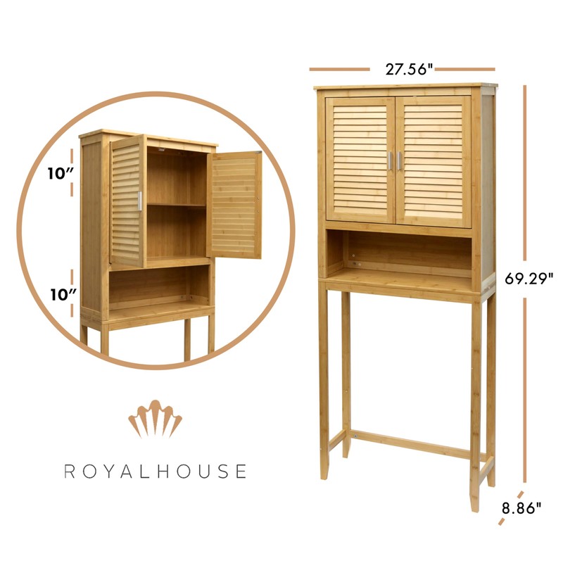 RoyalHouse Bamboo Over The Toilet Storage Cabinet with Bottom Shelf,
