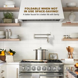 WOWOW Pot Filler Faucet Polished Nickel, Solid Brass Pot Filler Wall Mount Kitchen Stove Faucet with Double Joint Swing Arms