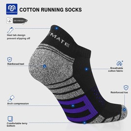 CLOSEMATE 6 Pairs Ankle Athletic Running Trainer Socks for Men Low Cut Wicking Sport Cushion Tab (Size XL, 2Red2Blue2Purple)