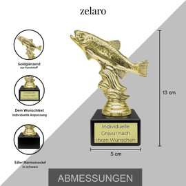 Angler trophy with engraving of your desired text, fishing gift, fish figure as trophy in gold, trophy for anglers, hiking trophy for fishing, trophy gold with engraving, fish as design trophy (trout