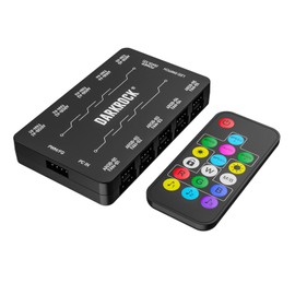 DARKROCK 20-Port PC Case Fan Hub with Remote Control, Dual SATA Port Powered 10-Port 3-Pin ARGB Light and 10-Port 4-Pin PWM Fan Speed Controller - Black