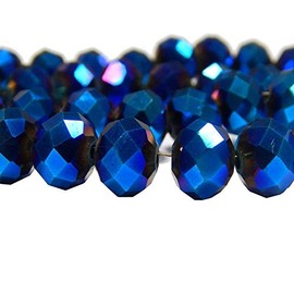 Czech Crystal Glass Beads, CZ Bohemian Faceted Rondelle Glass Beads, 4/6/8/10 mm, Choice of Colours (Fire-Polished Metallic Blue, 6 x 4 mm)