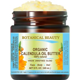 Botanical Beauty Organic CALENDULA OIL BUTTER Calendula Officinalis Marigold Oil Butter 100 % Pure Natural for FACE, SKIN, BODY, HAIR, NAILS, Foot Care. Foot oil butter 8 Fl.oz.- 240 ml