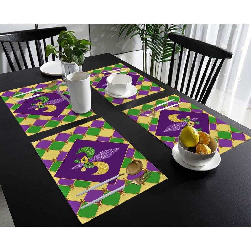 rouihot Mardi Gras Set of 6 Placemats for Dining Table,Gold