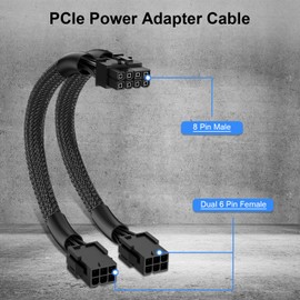 J&D PCIe Power Adapter Cable, Dual 6 Pin Female to 8 Pin Male, Braided Sleeve, 9 Inch, GPU Connector for Graphics Card Power Supply, 1Pack