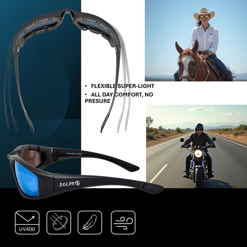 SOL PRO 3 Pairs Motorcycle Riding Glasses, Polarized UV Protection,