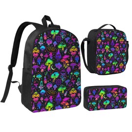 Mushroom School Backpack Kids Girls Boys Teens 3PCS Bookbag with Lunch Box Pencil case Set Lightweight Bag