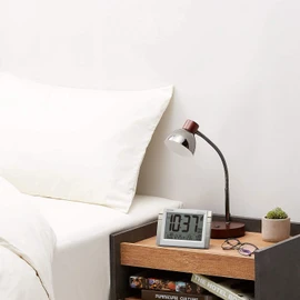 RHYTHM 8RZ223SR03 Alarm Clock, Radio Clock, Electronic Sound Alarm, Temperature, Calendar, Light Included