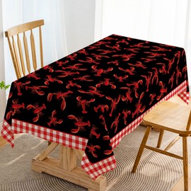 Crawfish Boil Tablecloth Red and White Buffalo Check Plaid Indoor Outdoor Birthday Party Lobster Table Cloth Kitchen Dining Room Table Cover Decoration