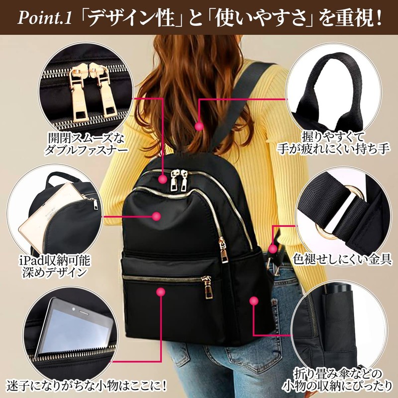 fortulux Women's Backpack, A4, Lightweight, Large Capacity, Waterproof, For Work
