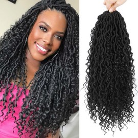 BLUONASI Goddess Locs Hair Hook, 18 Inch New Goddess Faux Locs Hooks Hair for Black Women, River Locs Crochet Hair with Curly Ends (1B#, 35.6 cm (14 inches) (6))