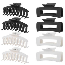 LuSeren 8 Pack White and Black Hair Clips for Women 4.3 Inch Large Hair Claw Clips for Women Thin Thick Curly Hair, Big Matte Banana Clips,Strong Hold jaw clips
