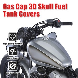 Goldfire Gas Cap Fuel Tank Oil Cap Covers 3D Skull CNC Aluminum Fit for Harley Sportster 1200 883, Softail, Road King, Iron 883 1200, Freewheeler, Forty Eight, Fat Boy, Dyna (Chrome with Black Eyes)