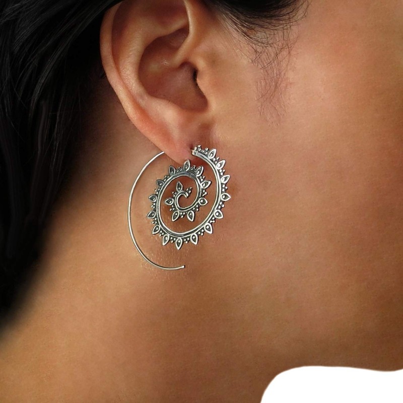 Two Tone Spiral Threader 925 Sterling Silver Earrings