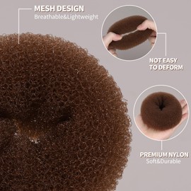 FANDAMEI Hair Bun Maker Kit, 7 Hair Donuts for Buns, 10 Invisible Hair Nets for Buns, 20 Bobby Pins 5 Elastics, Hair Donut Bun Maker Bun Nets for Ballet Girls Dance Women Kid- Light Brown