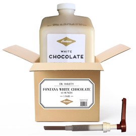 Fontana White Chocolate Mocha Sauce (63 fl oz) – Premium White Chocolate Flavoring for Coffee, Lattes, Desserts & Baking – Includes Dispensing Pump – Kosher Certified – By Dr. Variety