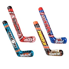 35" Inflatable Hockey Sticks (4 Designs) Splash it! Thwack! Hat Trick. Pow! Power Play Smack! Face Off! Whack! Colorful. Vinyl. Great Party Favor (4 Pack - 4 Designs)