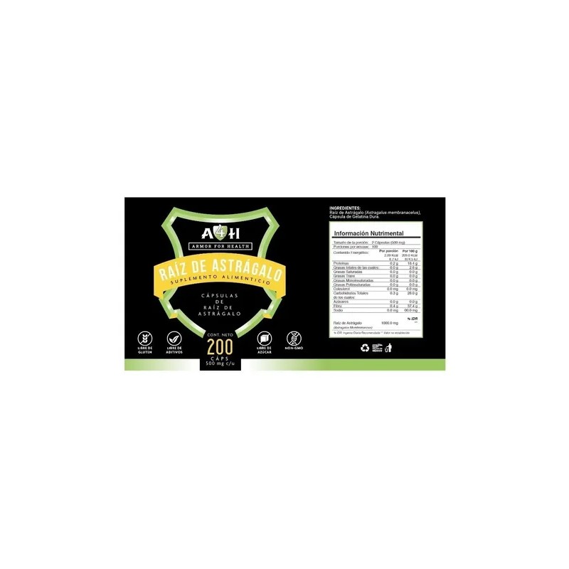 Suplemento Raíz Astragalo Puro Astragalus 200 Cáps 500mg A4h