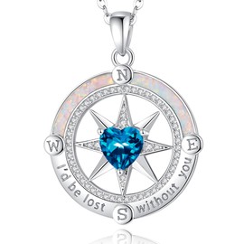 FANCIME Compass Necklace for Women Sterling Silver Topaz Opal Pendant November December Birthstone Necklace London Blue Gemstone Jewelry Birthday Christmas Gifts for Her Mom Wife