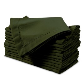 Encasa XO Leaf Green Cloth Napkins Set of 12, 17"x17" | Cotton Hemstitched Design Dinner Napkins | Washable & Reusable Table Napkins for Holiday Dinners, Party, Wedding & Everyday Dining