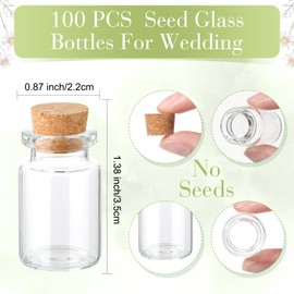 Jinei 100 Sets Wedding Favor for Guests 100 Small Glass Bottles with Cork Stopper 100 Wedding Thank Cards and 100 Organza Bags, No Seeds(Flower)