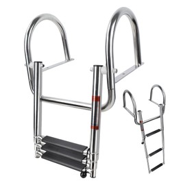 Pontoon Boat Ladder 3 Step Folding, Heavy Duty Telescoping Boat Boarding Ladder with Wide Steps, Folding Boat Swim Ladder,Dock Ladder with Hand Railings