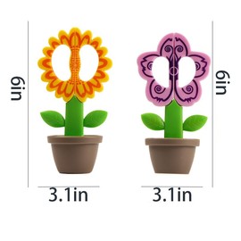 NOIAFZY 2 Pack Whimsical Standing Flower-Shaped Office Scissors - Ergonomic, Safety-Cut, Multi-Purpose DIY Craft & Paper-Cutting Tools with Desk Decoration Design for School, Office, Home Use