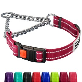 CollarDirect Martingale Dog Collar Dog Choke Collars Stainless Steel Chain Quick Release Buckle - Reflective Collar for Large, Medium, Small Dogs - Dark Red, Medium (Neck Size 14"-17")