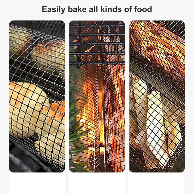 BBQ Net Tube Rolling Grilling Basket Stainless Steel Wire Mesh