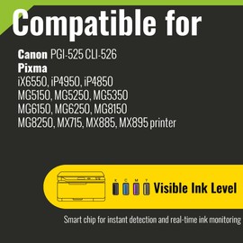 kamo PGI-525 Multipack Druckerpatronen Kompatibel mit Canon 525 - für Pixma MG5150 MG5250 IP4850 IP4950 (5X Bk)