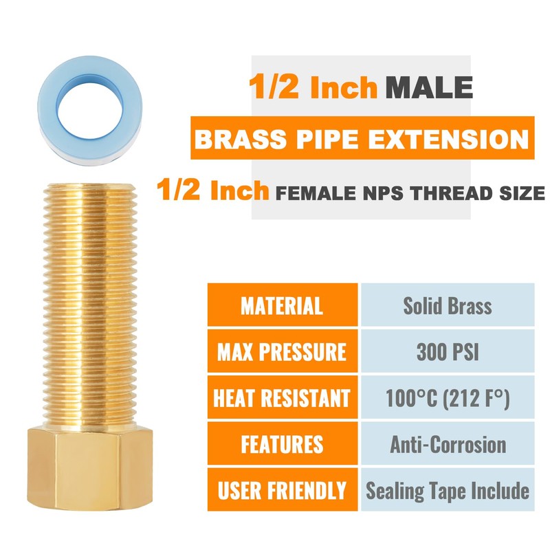 SUNGATOR Brass Pipe Fitting, 1/2-Inch Male x 1/2-Inch Female Pipe