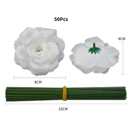 Eternal Blossom Rose Head Flowers with Stem, 50 White Artificial Flowers, Used for Wedding Decoration DIY Handmade Flowers Silk Fake Rose 3 Inches and 6 Inches Stem