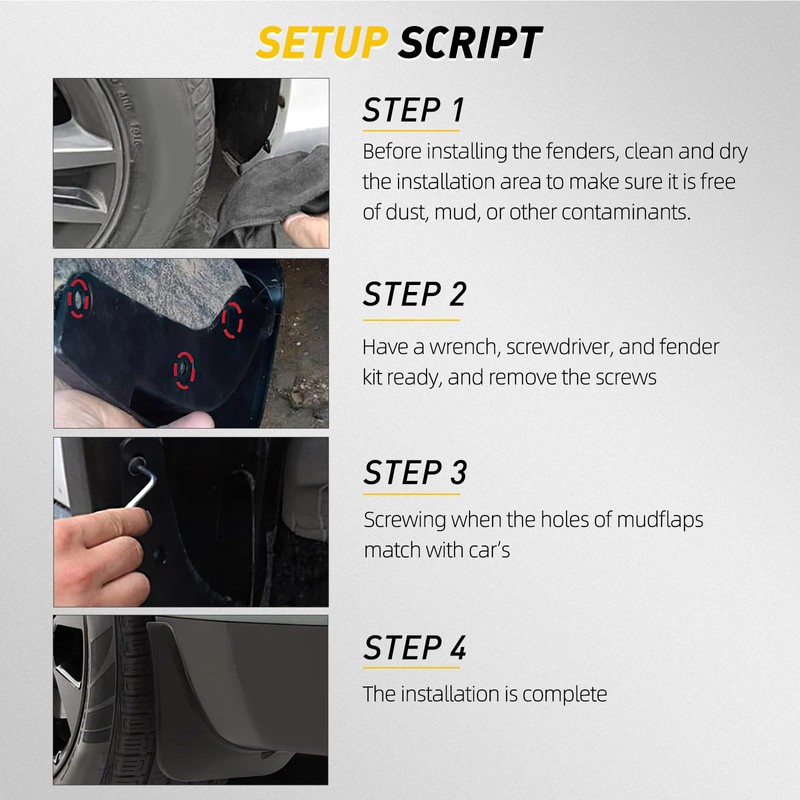 Pack of 4 Mud Flaps Universal Mud Flaps No Drilling