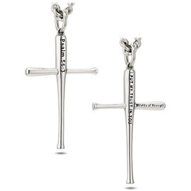 Shields of Strength Men's Stainless Steel Baseball Bat Cross Necklace-Psalm 56:3