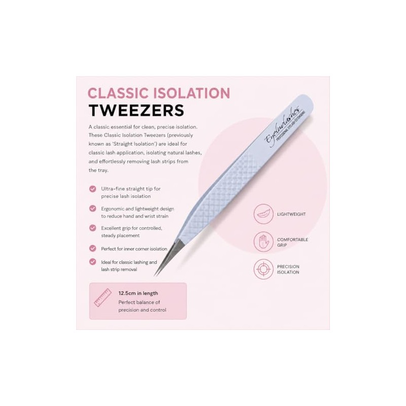 Eyeluvlashes Classic Isolation Tweezers 12.5cm – Professional Straight Lash Tweezers