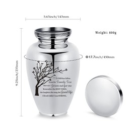 Urns for People Ashes Keepsake Cremation Urn Funeral for Pet Cat Dog Ashes Memorial Ash Keepsake Large Cremation Urns for Adult Ashes 220 lbs (Silver Tree)